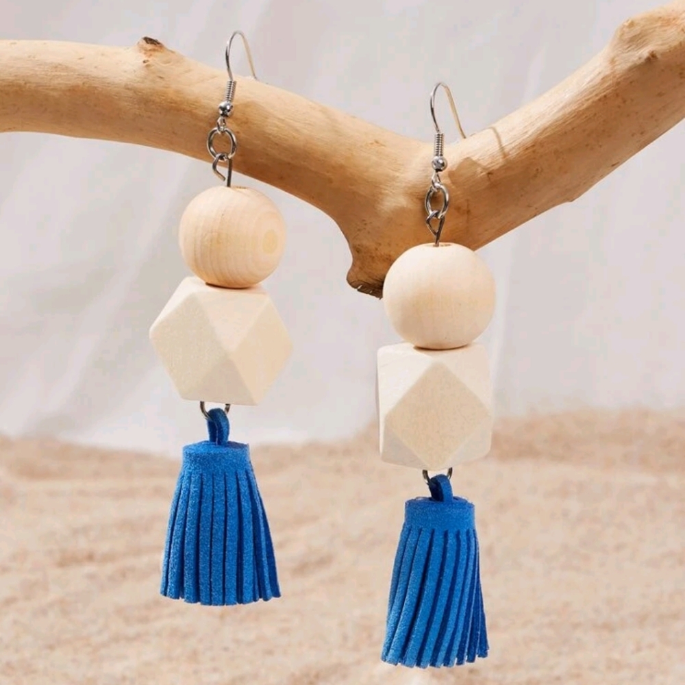 🍉5 for $25* Geometric Wood Tassel Drop Earrings